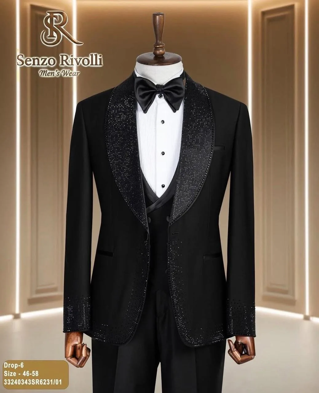 Black Crystal Tuxedo Slim Fit suit — Glory Room Boutique Pretoria